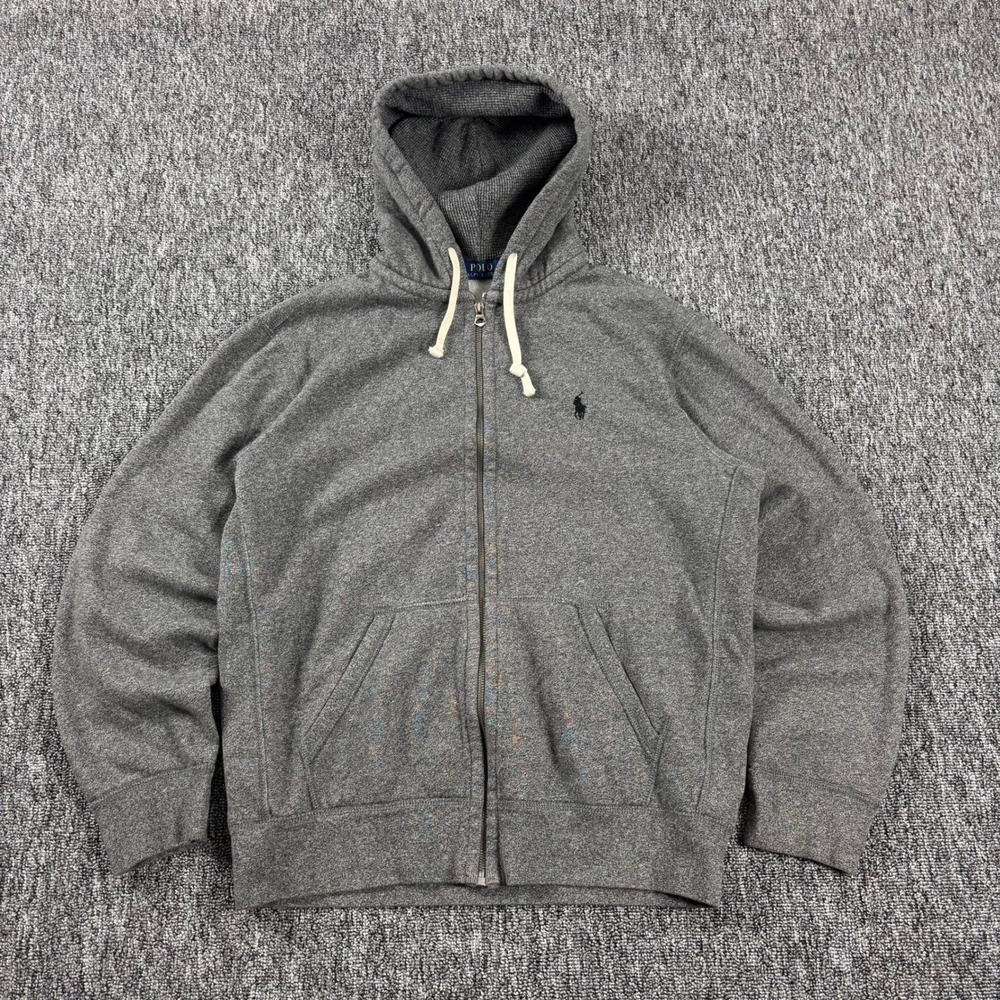Polo Ralph Lauren Preppy Heavyweight Classic Full Zip Hoodie Grey Large